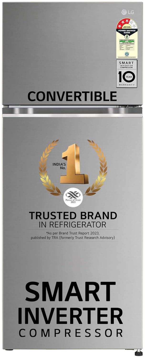 LG 272 L 3 Star Frost-Free Smart Inverter Compressor Double Door Refrigerator (GL-S312SPZX, Shiny Steel, Convertible & Multi Air Flow Cooling)